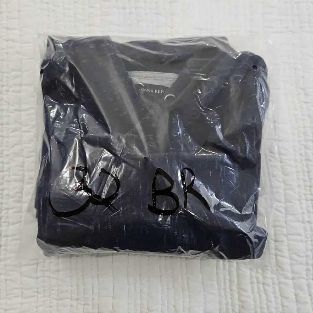 Banana Republic Waffle Hoodie Men's M Navy Blue Long Sleeve Drawstring‎ EUC LN